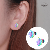 Regenboog blad oorbellen 9 mm -