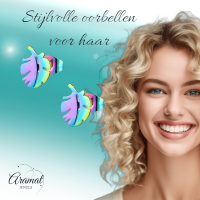 Regenboog blad oorbellen 9 mm -