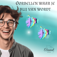 Regenboog blad oorbellen 9 mm -