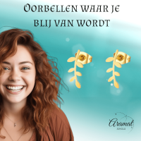 Goudkleurige blad oorbellen 12 mm - RVS -