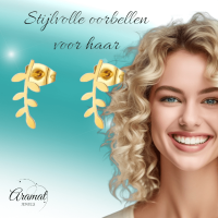 Goudkleurige blad oorbellen 12 mm - RVS -
