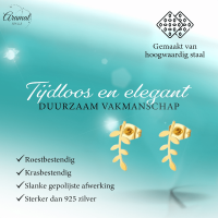 Goudkleurige blad oorbellen 12 mm - RVS -