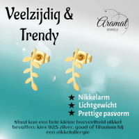 Goudkleurige blad oorbellen 12 mm - RVS -