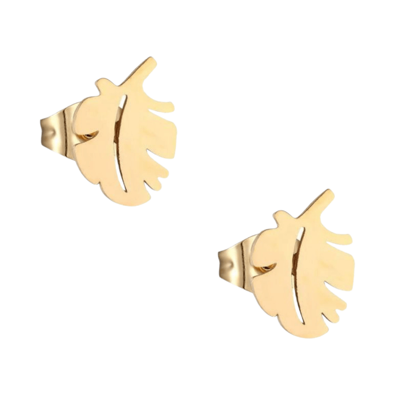 Goudkleurige blad oorbellen 10 mm - RVS -