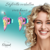 Multikleurige blad oorbellen RVS 11 mm -