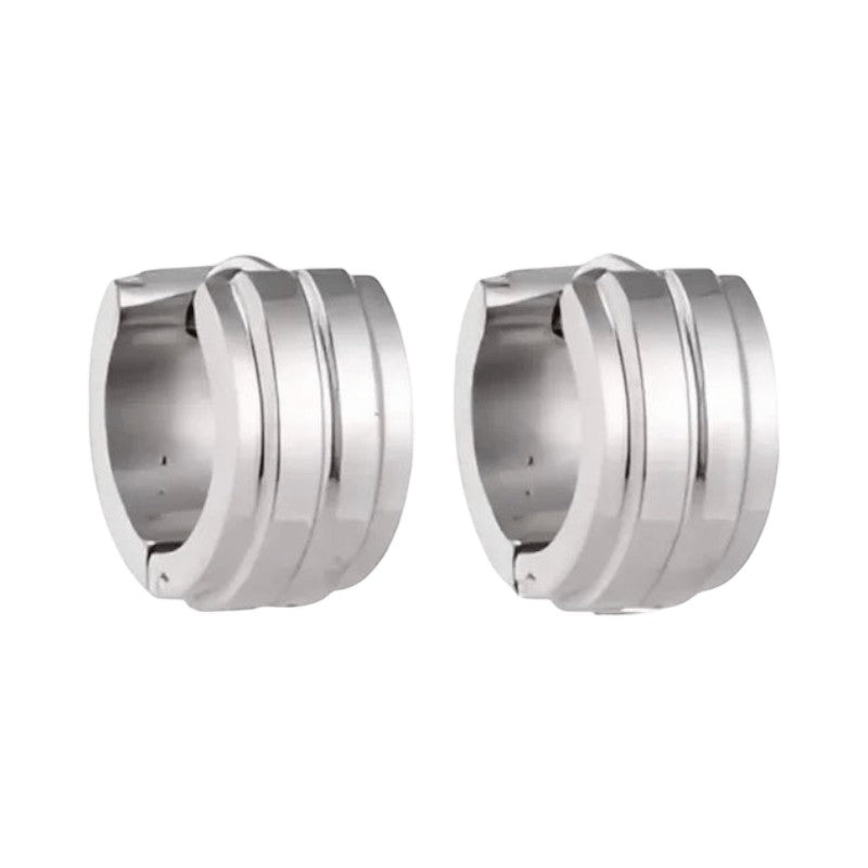 Zilverkleurige Klapcreolen - RVS - Twee Strepen - 13 mm - Uniseks -