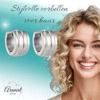 Zilverkleurige Klapcreolen - RVS - Twee Strepen - 13 mm - Uniseks -