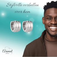 Zilverkleurige Klapcreolen - RVS - Twee Strepen - 13 mm - Uniseks -