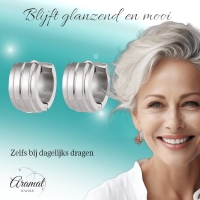 Zilverkleurige Klapcreolen - RVS - Twee Strepen - 13 mm - Uniseks -