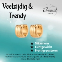 Goudkleurige Oorringen Uniseks - Twee Strepen - 13mm -