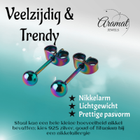 Regenboogkleurige bolletjes oorstuds 4 mm -