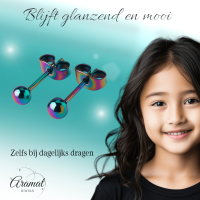 Regenboogkleurige bolletjes oorstuds 4 mm -