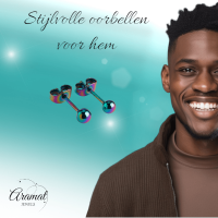 Regenboogkleurige bolletjes oorstuds 4 mm -