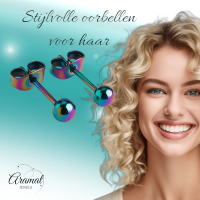 Regenboogkleurige bolletjes oorstuds 4 mm -