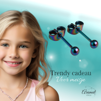 Regenboogkleurige bolletjes oorstuds 3 mm -