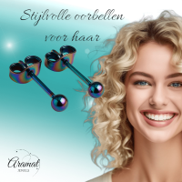 Regenboogkleurige bolletjes oorstuds 3 mm -