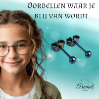 Regenboogkleurige bolletjes oorstuds 3 mm -