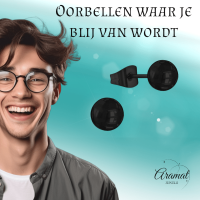 Zwarte Bolletjes Oorbellen 7mm -