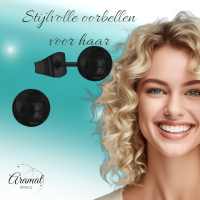 Zwarte Bolletjes Oorbellen 7mm -