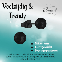 Zwarte Bolletjes Oorbellen 6mm -