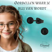 Zwarte Bolletjes Oorbellen 4mm -