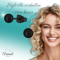 Zwarte Bolletjes Oorbellen 4mm -