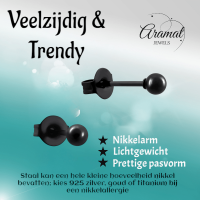Zwarte Bolletjes Oorbellen 3mm -