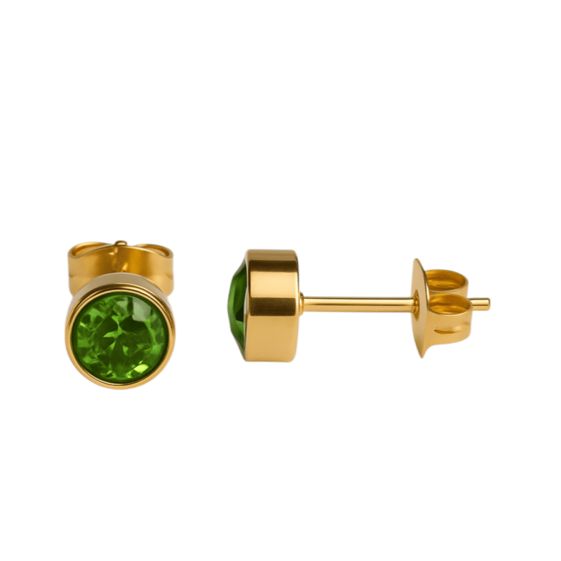 Lichtgroene Kristallen Oorstekers 6mm &acirc;&euro;&ldquo; Goudkleurig -