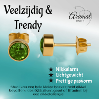 Lichtgroene Kristallen Oorstekers 6mm &acirc;&euro;&ldquo; Goudkleurig -