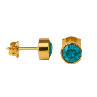 Aqua Blauwe Oorstekers 6mm &acirc;&euro;&ldquo; Goudkleurig RVS -