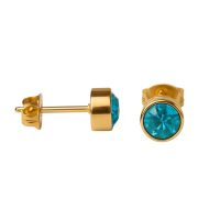 Goudkleurige Oorstekers 5mm - Aqua Blauw Kristal -