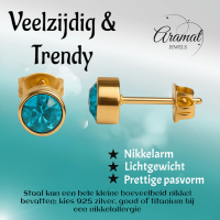 Goudkleurige Oorstekers 5mm - Aqua Blauw Kristal -