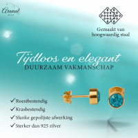 Goudkleurige Oorstekers 5mm - Aqua Blauw Kristal -