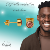 Goudkleurige Oorstekers 6mm - Lichtroze Kristal -
