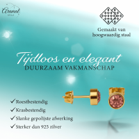 Goudkleurige Oorstekers 6mm - Lichtroze Kristal -