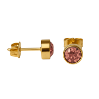 Goudkleurige Oorstekers 6mm - Lichtroze Kristal -