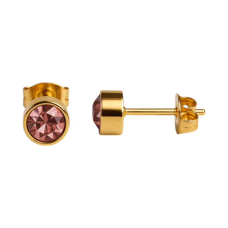 Goudkleurige Oorstekers 5mm - Lichtroze Kristal -