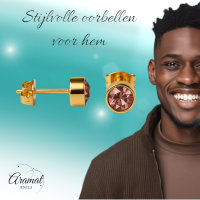 Goudkleurige Oorstekers 5mm - Lichtroze Kristal -