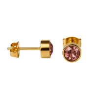 Goudkleurige Oorstekers 5mm - Lichtroze Kristal -