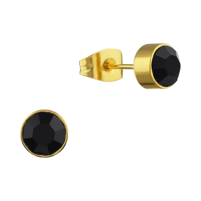 Goudkleurige Oorstekers 6mm - Zwart Kristal -