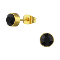 Goudkleurige Oorstekers 6mm - Zwart Kristal -