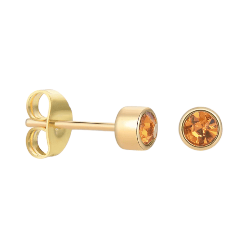 Goudkleurige Oorstekers 4mm - Bruin Oranje Kristal -