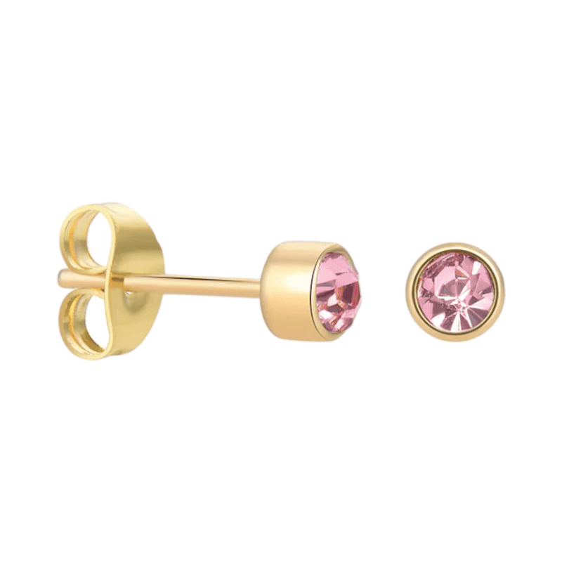 Goudkleurige Oorstekers 4mm - Lichtroze Kristal -