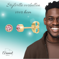 Goudkleurige Oorstekers 4mm - Lichtroze Kristal -