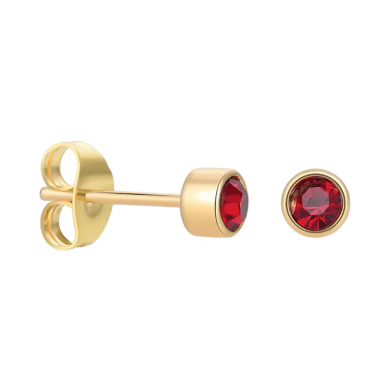 Goudkleurige Oorstekers 4mm - Rood Kristal -