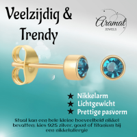 Goudkleurige Oorstekers 4mm - Zeeblauw Kristal -