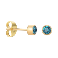 Goudkleurige Oorstekers 4mm - Zeeblauw Kristal -
