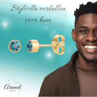 Goudkleurige Oorstekers 4mm - Zeeblauw Kristal -