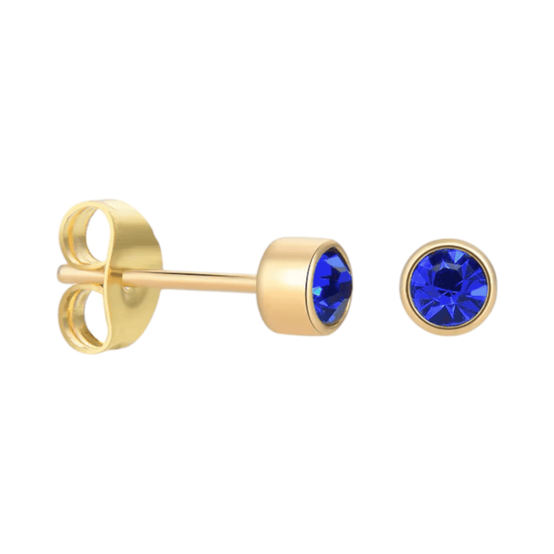 Goudkleurige Oorstekers 4mm - Donkerblauw Kristal -