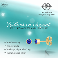 Goudkleurige Oorstekers 4mm - Donkerblauw Kristal -